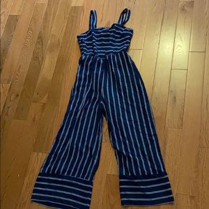 Blue and white striped jumpsuit